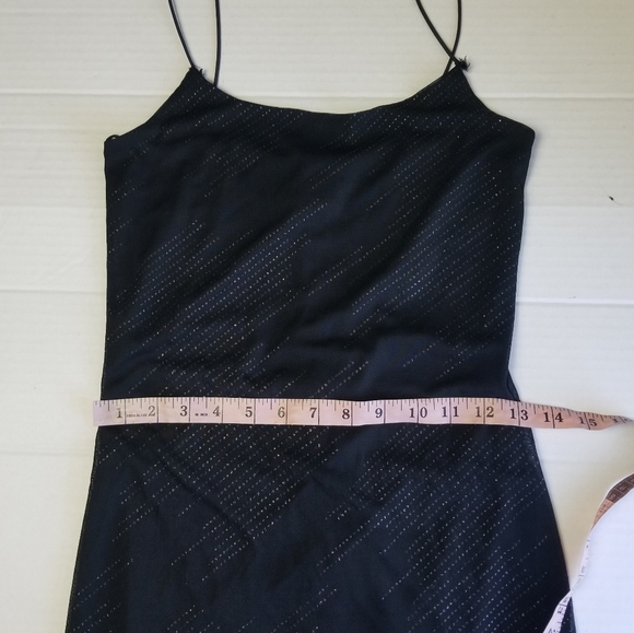 VINTAGE 90s Handkerchief Hem Slinky Black Dress - Picture 12 of 13